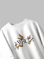 White yellow butterflies oversized t-shirt on a grey background.