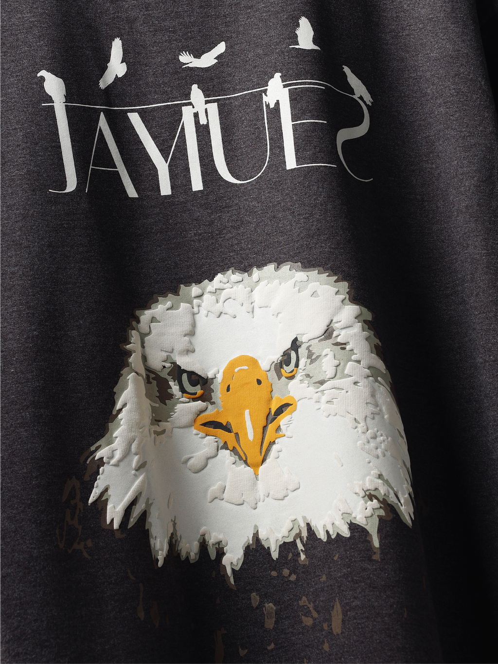 Front closeup of Charcoal fat eagle oversized t-shirt.