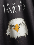 Front closeup of Charcoal fat eagle oversized t-shirt.