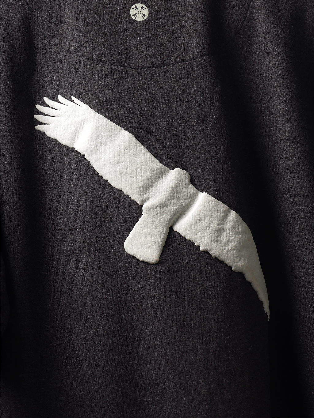 Back closeup of Charcoal fat eagle oversized t-shirt.