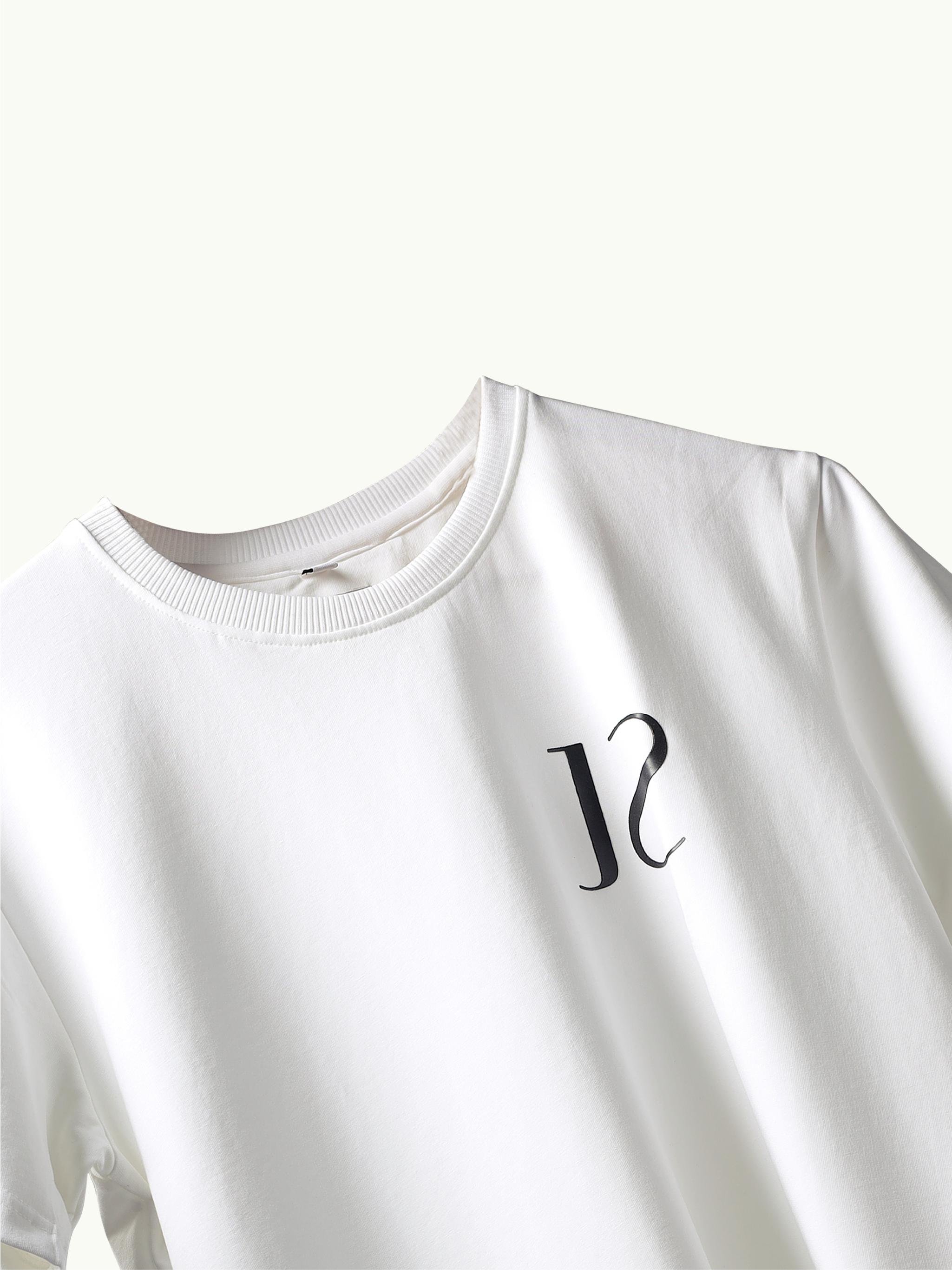 White jayhues marque t-shirt with a black hd logo on a white background