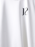 closeup of the White jayhues marque t-shirt front side.