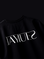 Black jayhues marque t-shirt backside on black background