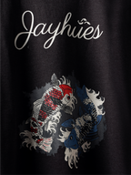 Front closeup of Charcoal Pisces Koi oversized t-shirt.