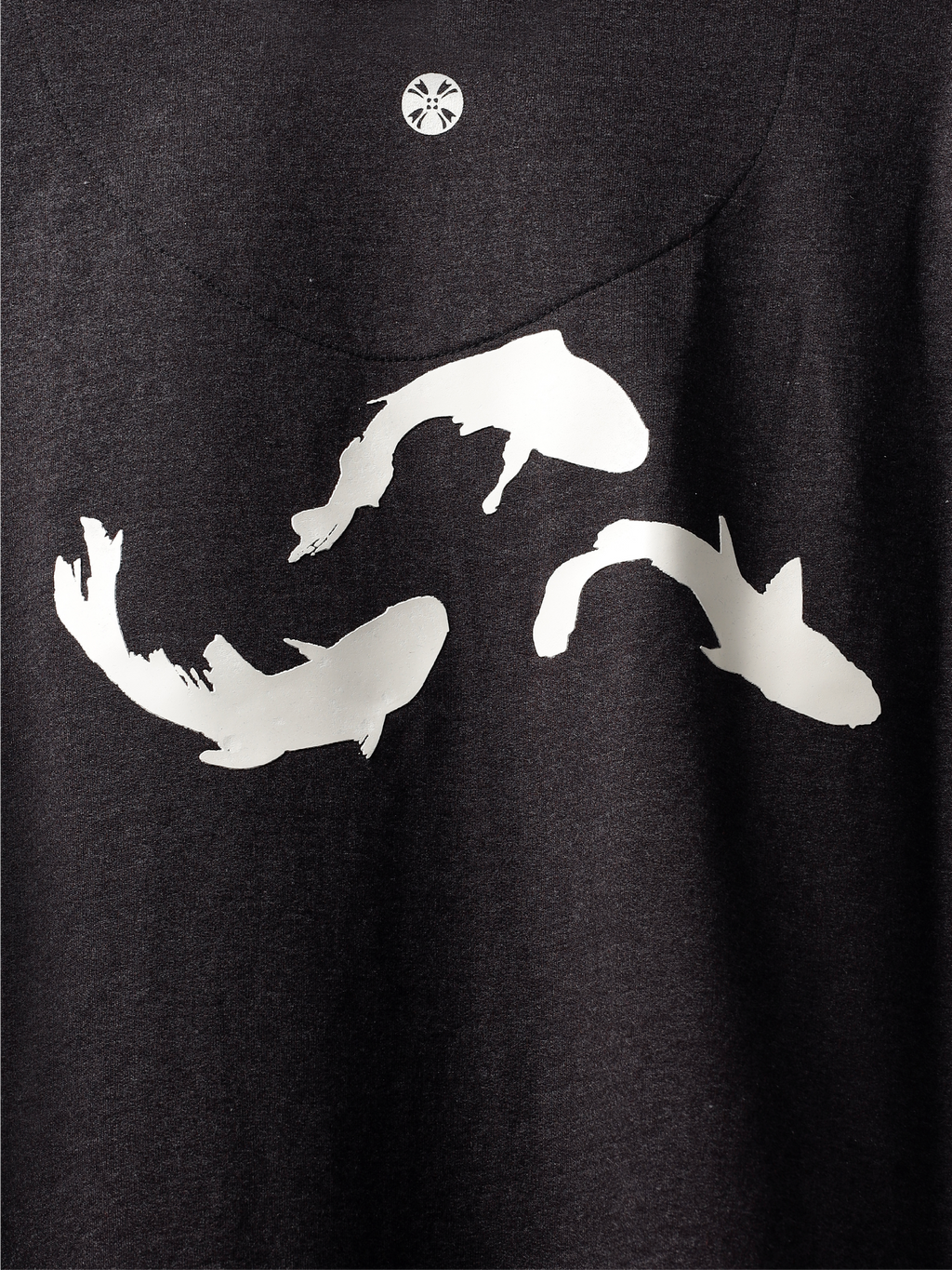 Back closeup of Charcoal Pisces Koi oversized t-shirt.