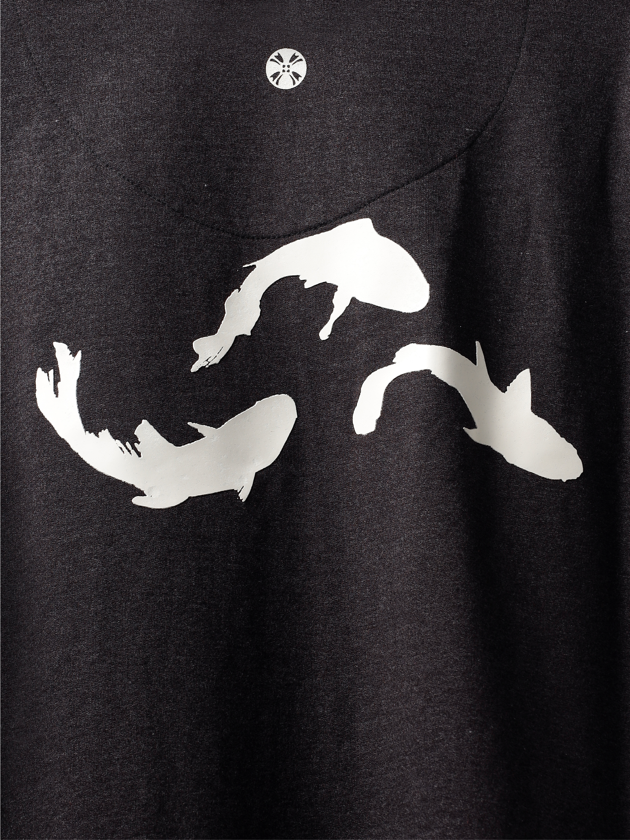 Back closeup of Charcoal Pisces Koi oversized t-shirt.